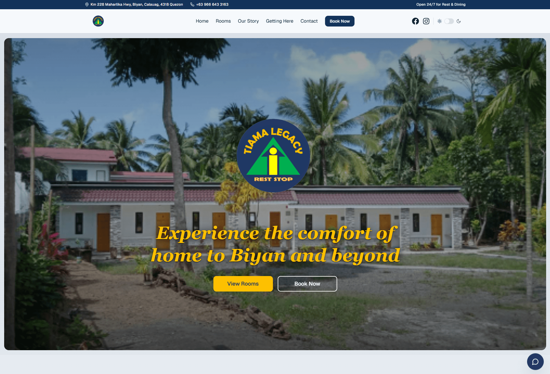 Tiama Legacy lodging website screenshot