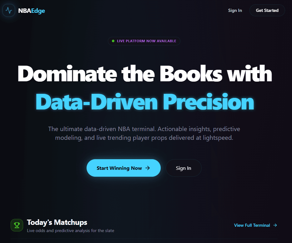NBA Analytics App landing page screenshot